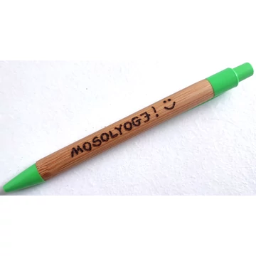 &quot;Mosolyogj&quot; feliratú zöld bambusz toll