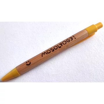 &quot;Mosolyogj&quot; feliratú sárga bambusz toll